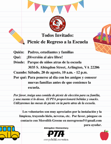 Folleto de picnic de regreso a clases en español