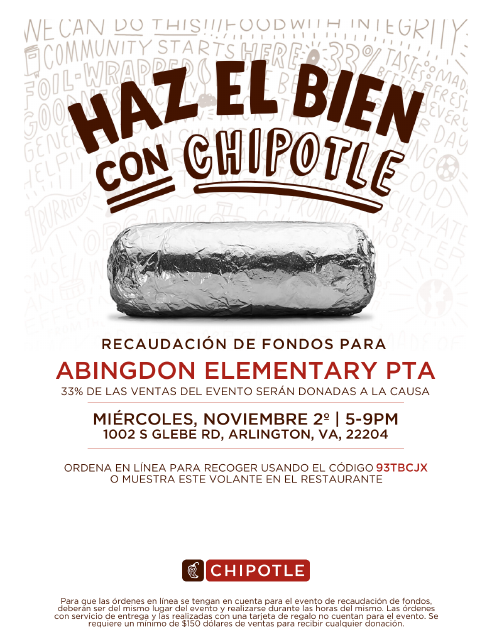 Chipotle Spirit Night flyer in Spanish