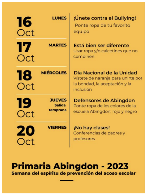 Bullying Prevention Spirit Week flyer in Spanish