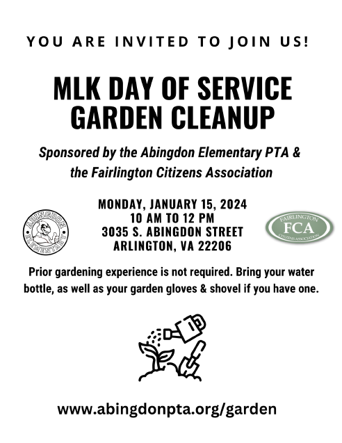 Abingdon Community Garden Cleanup flyer in English