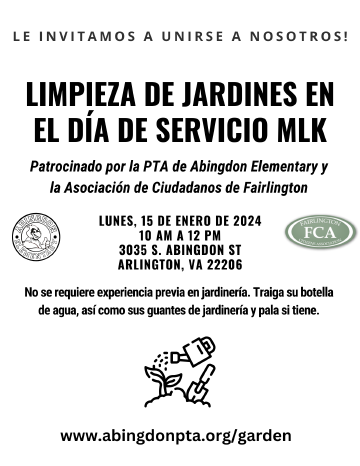 Folleto de limpieza de jardines comunitarios de Abingdon en español