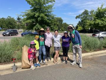 Photo of volunteers who weeded the pollinator garden